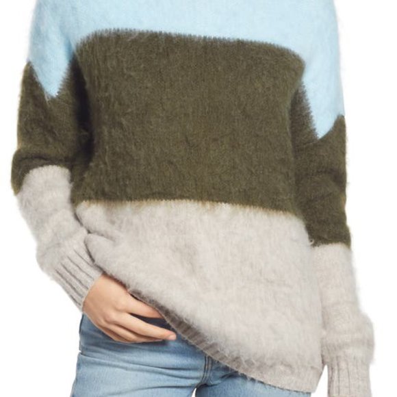 Nordstrom Fuzzy Stripe Pullover Sweater Blue - Picture 5 of 5